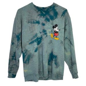 Vintage 90s Mickey Mouse Reverse Tie Dye Pullover Green Sweatshirt Unisex Large